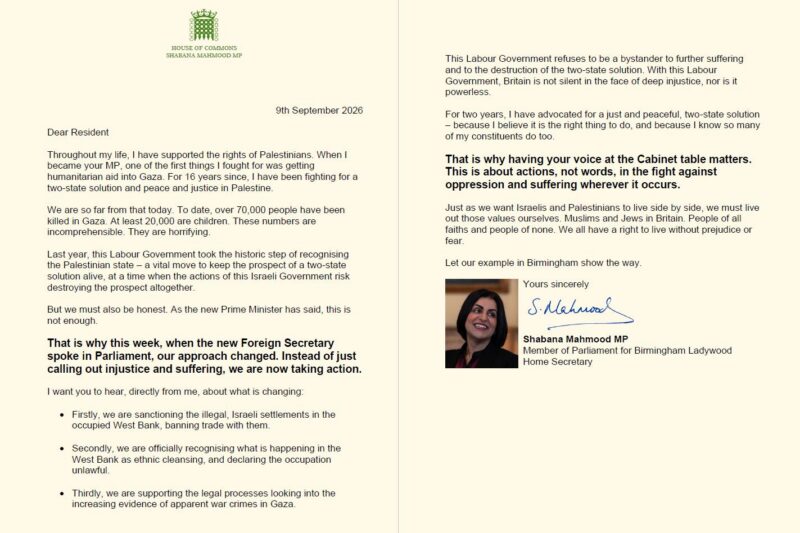 An image of the letter sent to constituents.